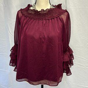 CeCe Maroon Blouse Womens Size Medium
